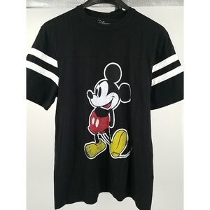 Disney Mickey Mouse Womens Size L Large Black Shirt With White Ribs On Sleeves‎